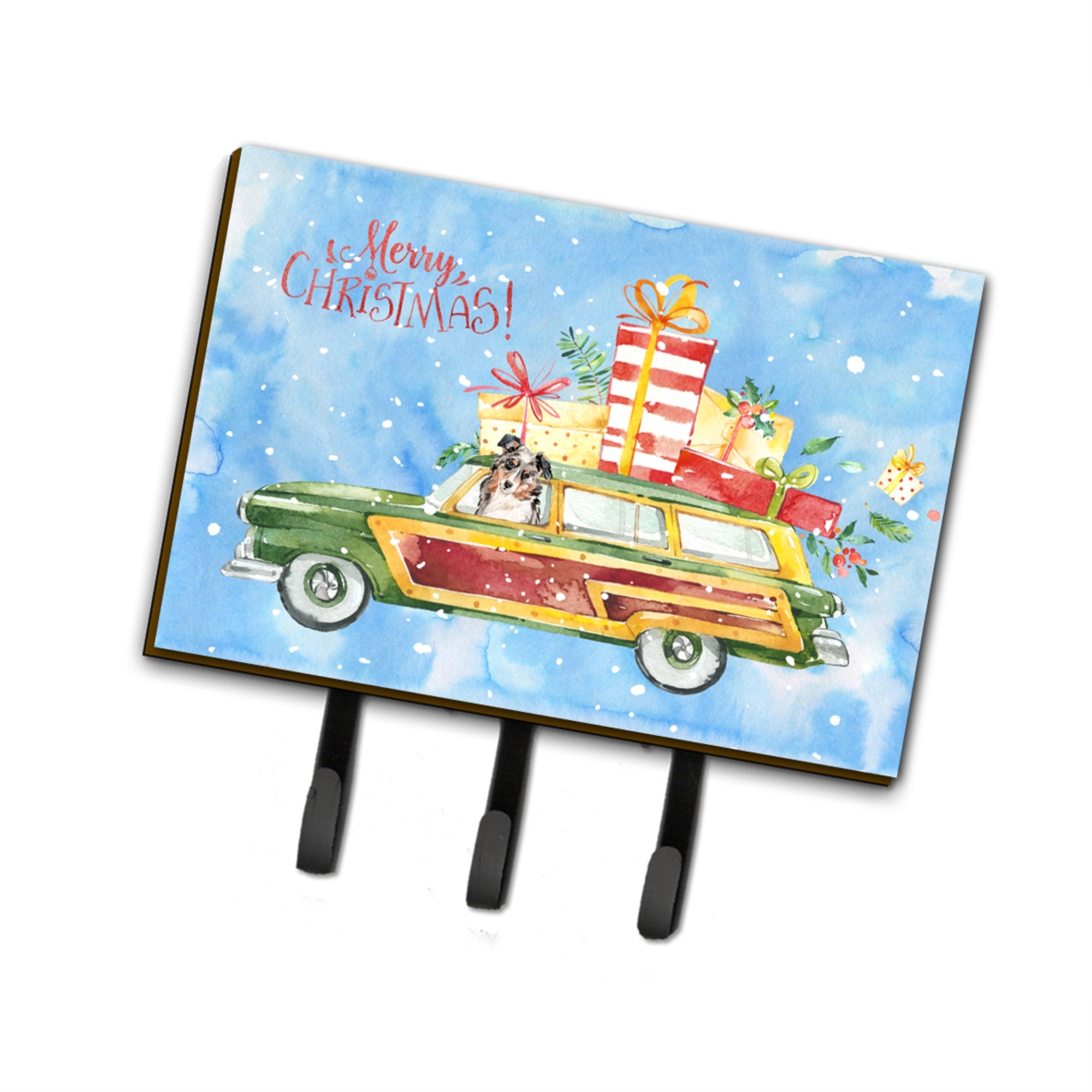 Caroline'S Treasures Merry Christmas Australian Shepherd Leash Or Key Holder Hooks, Multicolor